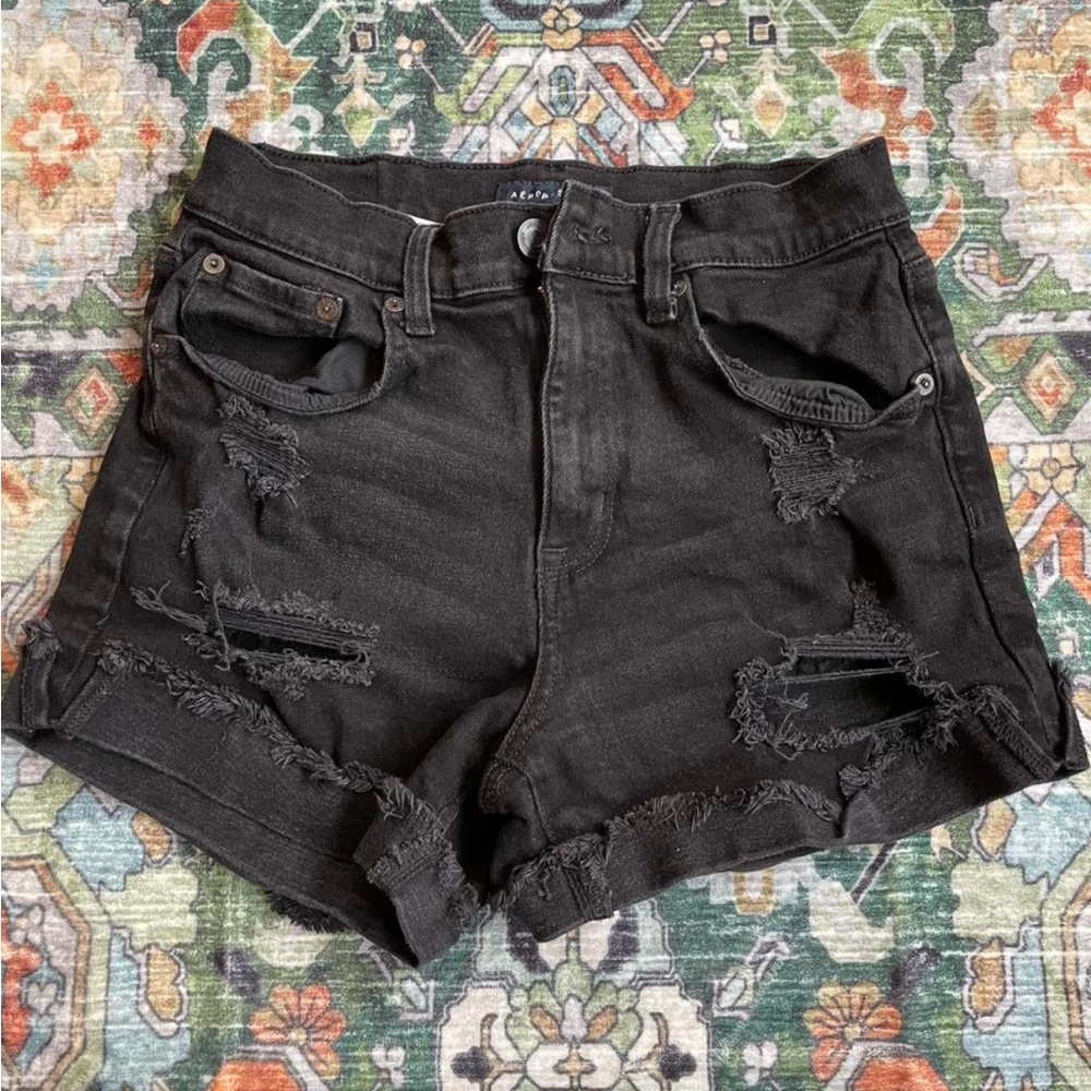 Aeropostale Black Jean Shorts Distressed High-Waisted